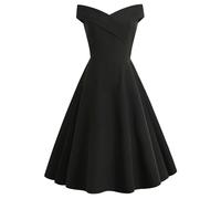 Women's Audrey Hepburn 1950s Evening Dress - Elegant A-Line Retro Off Shoulder Swing Flowy Tea Cocktail Party Gown - Vintage Rockabilly 50s 60s Dance - Clearance Black