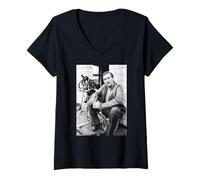 Womens Auf Wiedersehen Pet Jimmy Nail On Set 1982 V-Neck T-Shirt