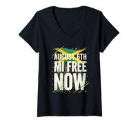 Women's August 6th Mi Free Now Flag of Jamaica Independence Jamaican V-Neck T-Shirt