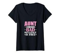 Women's Aunt Bad Influence is Free V-Neck T-Shirt