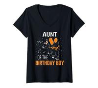 Womens Aunt Dinosaur Party Fun Gift Dino Themed Birthday Boy Nephew V-Neck T-Shirt