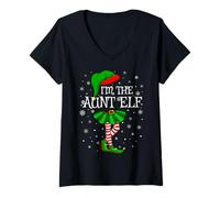Womens Aunt Elf Christmas Family Group Women Girls Xmas Pajama V-Neck T-Shirt