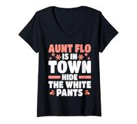 Women's Aunt Flo is in Town Hide The White Pants Womens Period V-Neck T-Shirt