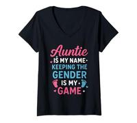 Womens Auntie Is My Name, Keeping the Gender Is My Game V-Neck T-Shirt