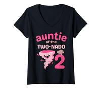 Women's Auntie of the Two-nado Tornado Theme 2nd Birthday Party Kids V-Neck T-Shirt