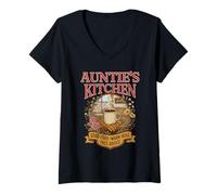 Women's Auntie’s Kitchen Good Food Warm Hugs Advice V-Neck T-Shirt