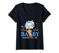 Womens Auntie We Can Bearly Wait Baby Shower Bear Family Matching V-Neck T-Shirt