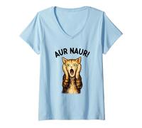 Women's AUR Naur Cat Funny Oh No Surprised Australian Accent Meme V-Neck T-Shirt