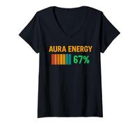 Womens Aura Energy at 67% Funny Six Seven Meme Gen Alpha Slang 67 V-Neck T-Shirt