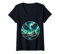 Womens Aurora Borealis Northern Lights Night Sky Nature Beauty V-Neck T-Shirt