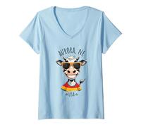 Womens Aurora NE USA Funny Cow Cartoon Design V-Neck T-Shirt