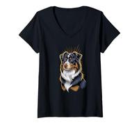 Womens Aussie Dog Lover Majestic Dog Art Image V-Neck T-Shirt