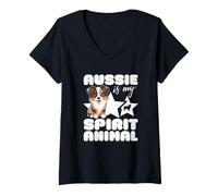 Women's Aussie is My Spirit Animal Kawaii Australian Shepherd V-Neck T-Shirt