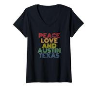 Womens Austin Texas Peace Love Retro Music Souvenir Tee V-Neck T-Shirt