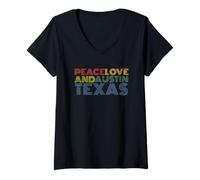 Womens Austin Texas Retro Peace Love Travel Graphic V-Neck T-Shirt