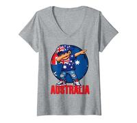 Women's Australia Dabbing Boy Australian Flag V-Neck T-Shirt