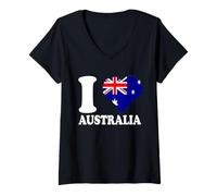 Women's Australia I Love Australia Australian Roots Australian Flag V-Neck T-Shirt