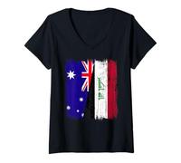 Womens Australia Iraq Half Flag Australian Iraqi Jersey V-Neck T-Shirt