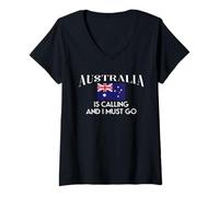 Womens Australia is Calling and I Must Go Holiday Travel V-Neck T-Shirt