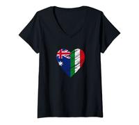 Womens Australia Italy Heart Italian Flag Australian Flag Heart V-Neck T-Shirt