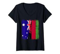 Womens Australia Malawi Half Flag Australian Malawian Jersey V-Neck T-Shirt