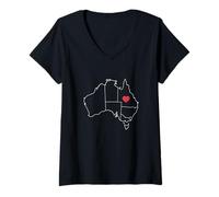 Women's Australia Outline Map Heart V-Neck T-Shirt