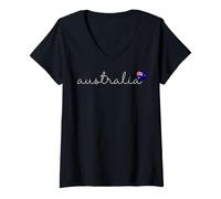 Women's Australia Script Font and Australian Flag Heart V-Neck T-Shirt