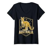 Women's Australia Vintage Kangaroo Shield with Wattle and Star V-Neck T-Shirt
