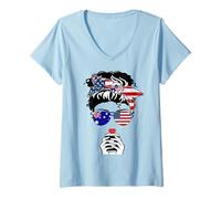 Womens Australian American Coffee Mama Girl Aunt Australia USA Flag V-Neck T-Shirt