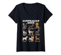 Womens Australian Dog Breeds Chart Kelpie Cattle Dog Shepherd V-Neck T-Shirt