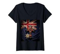 Women's Australian Flag Cross Aged Look Aussie Pride V-Neck T-Shirt
