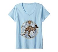 Women's Australian Kangaroo Aboriginal Dot Art V-Neck T-Shirt