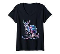 Women's Australian Kangaroo Animal Art Portrait Wallaby Lover V-Neck T-Shirt