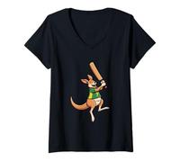 Women's Australian Kangaroo Cricket Cartoon Player 7 V-Neck T-Shirt