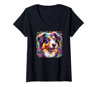 Womens Australian Shepherd Blue Merle Aussie Dogs V-Neck T-Shirt