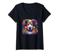 Womens Australian Shepherd Blue Merle Aussie Dogs V-Neck T-Shirt