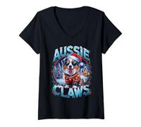 Womens Australian Shepherd Costume Aussie Claws Dog Owner Christmas V-Neck T-Shirt