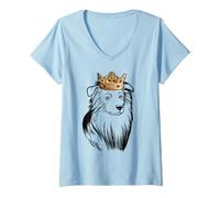Women's Australian Shepherd Dog Wearing Crown V-Neck T-Shirt