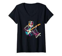 Womens Australian Shepherd Electric Guitar Funny Dog Rock Band Pet V-Neck T-Shirt