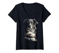 Women's Australian Shepherd Holding Moon Moonlight Aesthetic Dog Art V-Neck T-Shirt