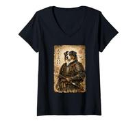 Women's Australian Shepherd Samurai Art Japanese Vintage V-Neck T-Shirt