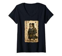 Women's Australian Shepherd Samurai Art Japanese Vintage V-Neck T-Shirt