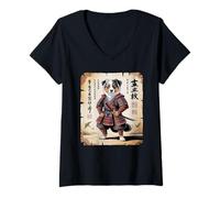 Women's Australian Shepherd Samurai Art Japanese Vintage V-Neck T-Shirt