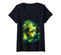 Women's Australian Shepherd Shamrocks Forest St Patricks Day Dog V-Neck T-Shirt