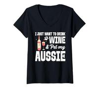Womens Australian Shepherd Want to Drink Wine Pet My Aussie V-Neck T-Shirt