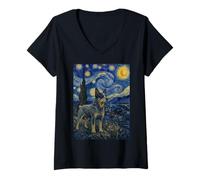 Women's Australian Stumpy Tail Cattle Dog Van Gogh Starry Night V-Neck T-Shirt