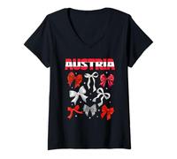 Womens Austria Bow Flag Apparel Women Girls Central Europe V-Neck T-Shirt