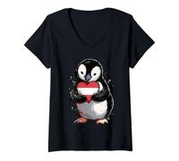 Women's Austria Roots Penguin Austrian Flag V-Neck T-Shirt