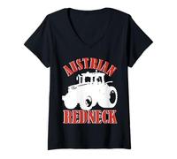 Womens Austrian Redneck Alpine Style with Tractor Beer & Mullet V-Neck T-Shirt