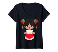 Womens Authentic Mexican Handmade Traditional Rag Doll Marías V-Neck T-Shirt